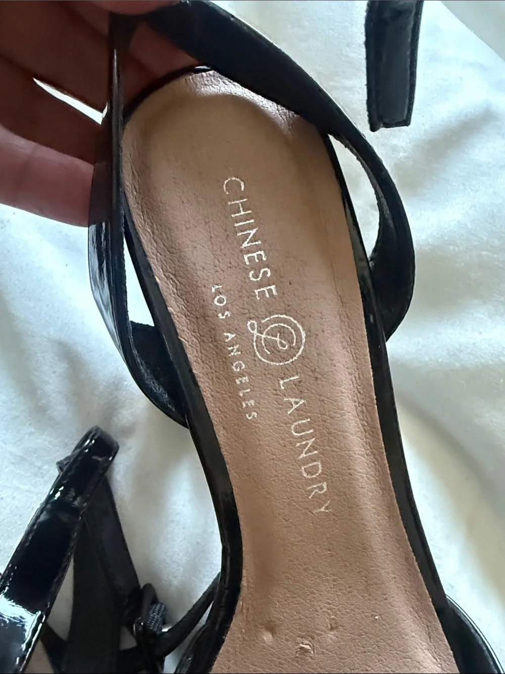 Chinese Laundry Black Patent Block Heel Sandals